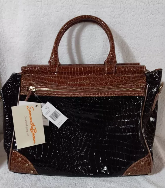 Samantha Brown  Black Camel Dowel Bag Carry on Croco Embossed