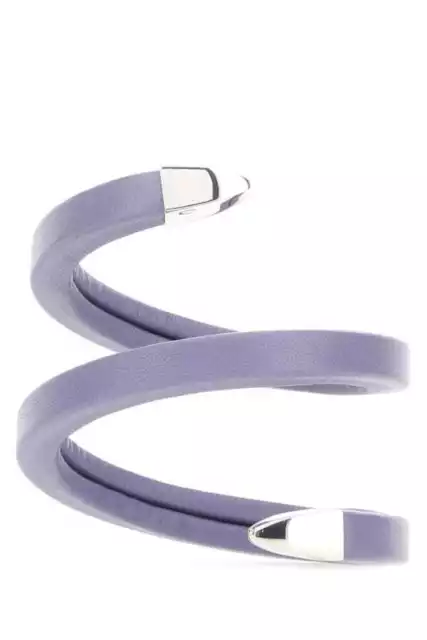 Bottega Veneta NWT Lavender Wrapped Leather Cuff Bracelet Silver Tip Retail $620