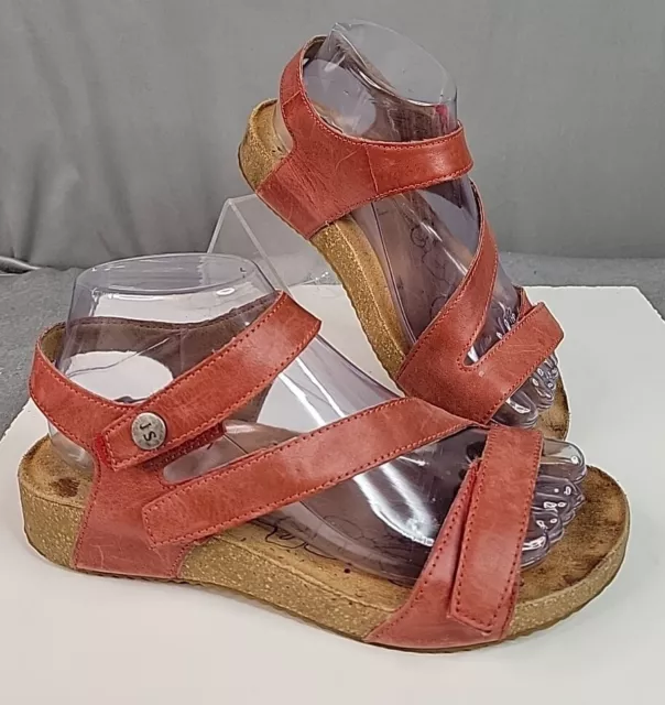 Josef Seibel Tonga Sandals Womens Sz 37 US 6.5 Triple Strap Reddish Brn Leather