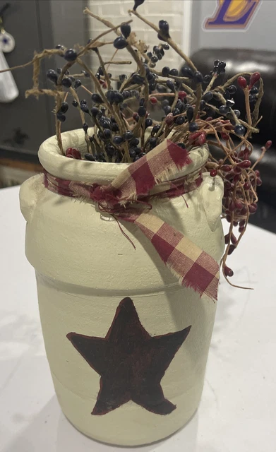 hewell pottery handmade milkcan white star flowers hewell pottery handmade milkcan white star flowers