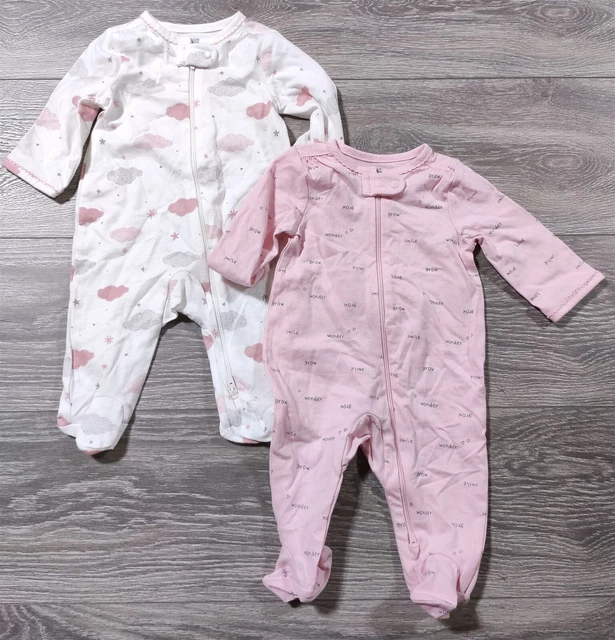 Carters Pajamas 2-Pack Bodysuit Baby Girls 3 Months Pink White Clouds Cute