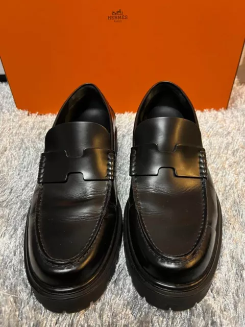 HERMES MOCCASIN GENTLE Loafers Flat Shoes Size40 H Logo Color Black ...