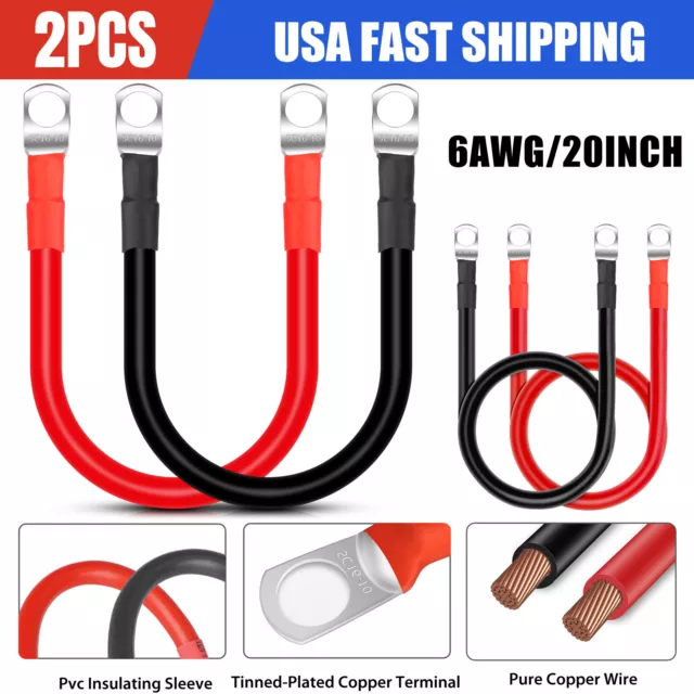 2X 6 Gauge AWG Copper Battery Cable Marine Grade Tinned Boat/Car/Truck/RV/Solar