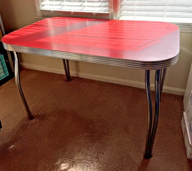 Beautiful Mid-Century Red Formica & Chrome Dining Table | 1950's MCM Original