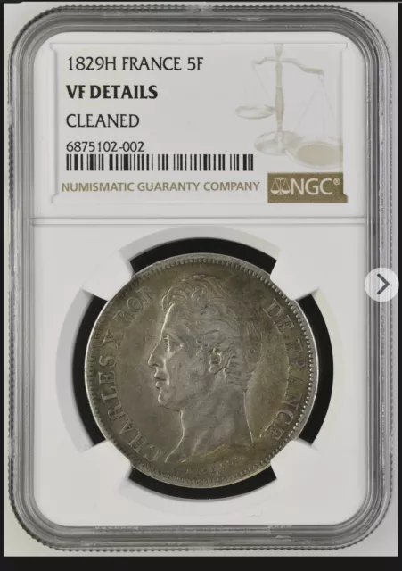 France 1829 H La Rochelle Mint Five (5) Francs Coin, NGC certified, VF Details