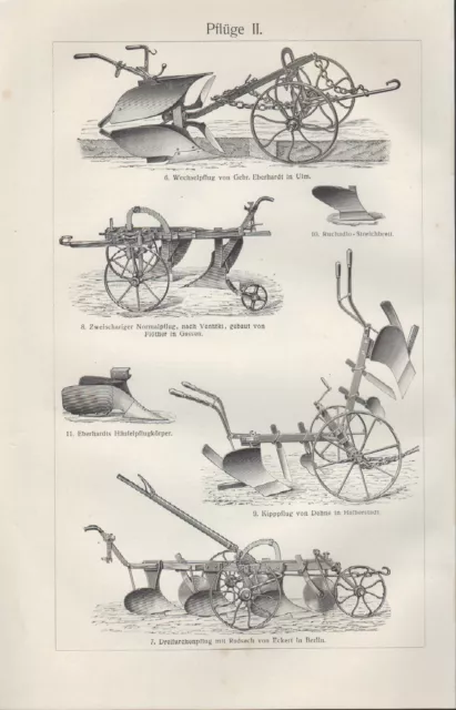 Lithografie 1906: Pflüge I/II. Amerikanisch Englisch Beet-Rigol-Wechsel-Pflug 2