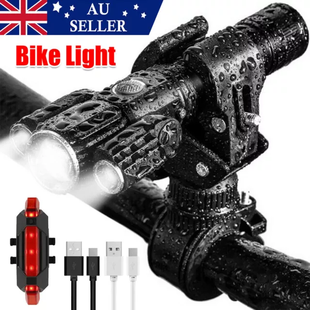 LED Bike Light Torch Lamp Front & Rear Set Bicycle MTB Mountain USB Rechargeable