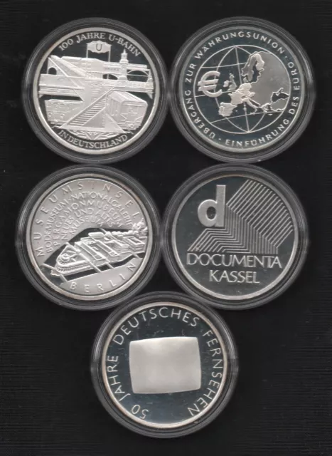 5x 10 Euro BRD-Gedenkmünze 2002 PP in Münzkapsel - 925/1000 Silber