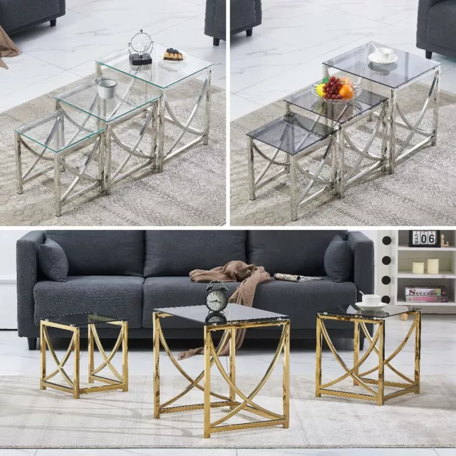 Nest of Coffee Tables Set 3 Piece - Nesting Sofa End Side Table For Living Room