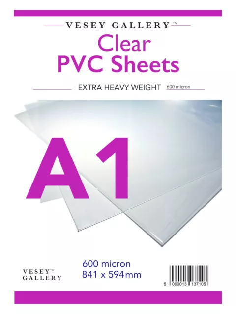 Clear Acetate PVC. 4 Sheets Extra Heavy Semi Rigid  600 Micron. A4 to A1