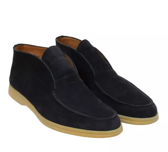 Loro Piana Open Walk Ankle Boots US 13 EU 46 Navy Blue Suede Slip On Chukkas