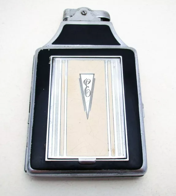 Rare Ronson ART DECO Cigarette Lighter Compact Combination Enamel Case Vintage