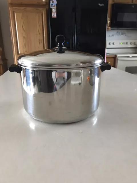 Vintage Farberware Aluminum Clad Stainless Steel 8Qt Stock Pot W/Lid USA