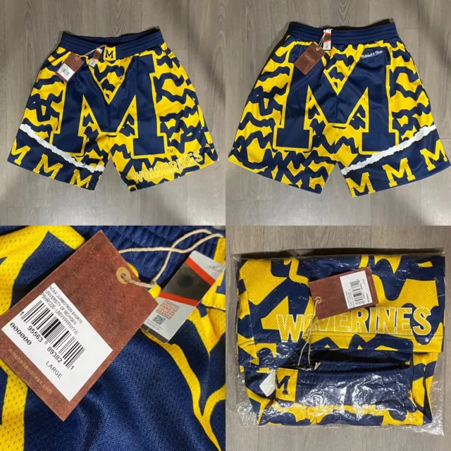 Official BNWT L Mitchell & Ness Michigan Wolverines NCAA Jumbotron Shorts NBA