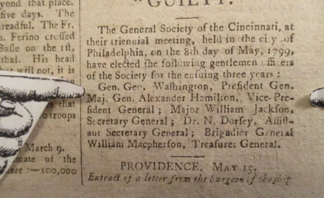 NEWSPAPER ANTIQUE 1799 SALEM GAZETTE mentions George Washington and A.Hamilton!