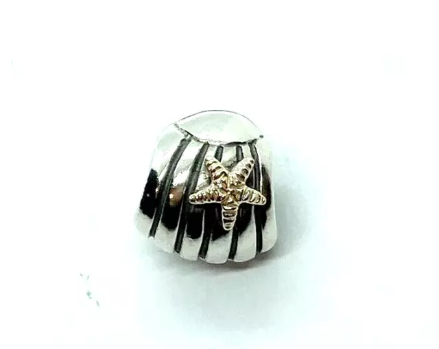 Pandora Sterling Silver 925 ALE CHARM.  CLAM SHELL, GOLD  STARFISH