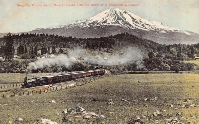 Mount Shasta CA California Railroad Train Depot Station Volcano Vtg Postcard C28