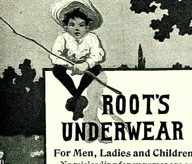 1905 Root's UNDERWEAR Farmer Boy Sheep Straw Hat Pasture Original Paper Ad 3437