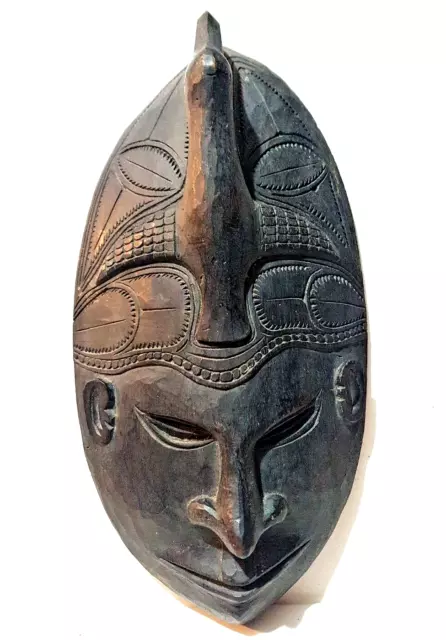 Vintage Papua New Guinea Tribal Ceremonial Mask Face & Bird Hand Carved Wood