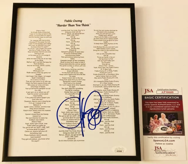 Chuck D Signed Public Enemy “Harder Than You Think” Framed Lyric Sheet Jsa Coa