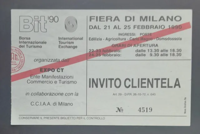 Biglietto Ingresso Invito Clientela Fiera Di Milano  1990
