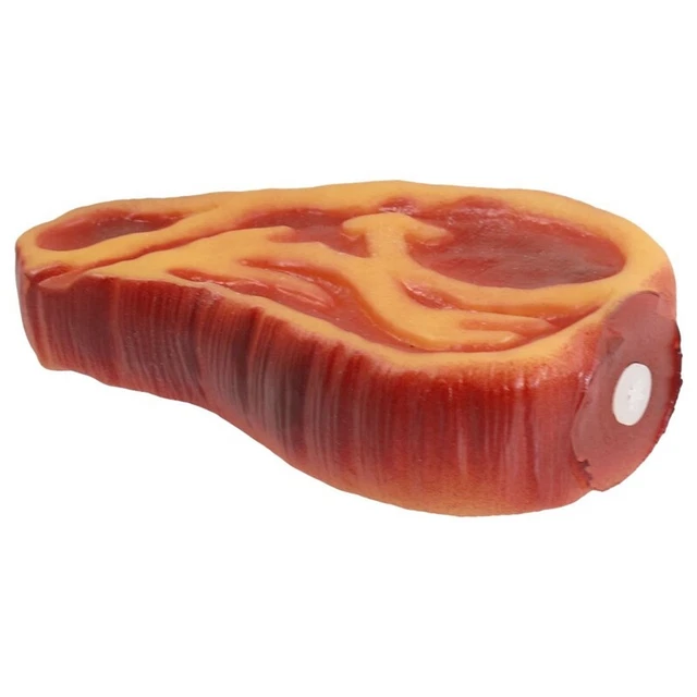 Bistecca di manzo Forma Dog Squeaky Chew giocattolo, rosso / giallo Z3P2
