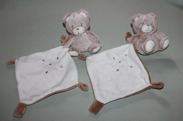 Tex  Baby Ours Mon Doudou Beige Marron Blanc Mouchoir Etoile  Lot De 2