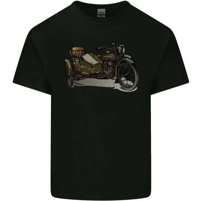 T-shirt top moto e sidecar biker moto da uomo cotone