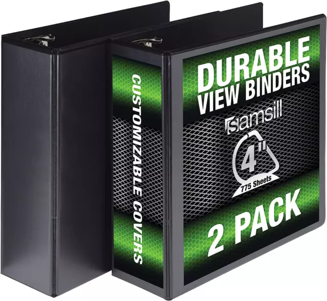 Durable 4 Inch Binder, Made in the USA, Locking D Ring Customizable Clear View B