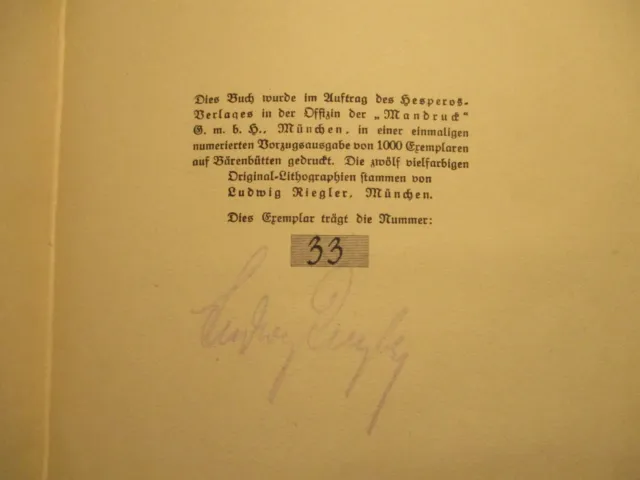 GRIMM+MÄRCHEN Bibliophile Luxusausgabe HESPEROS 1920 Signierte Lithos VA 1/100 3