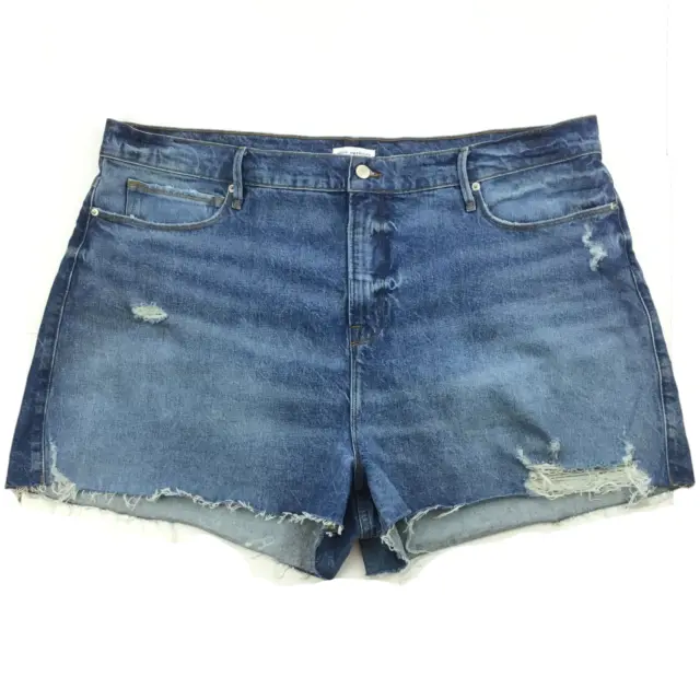 Good American Womens Good '90s Cut Off Denim Shorts sz 16 Indigo Wash Distressed