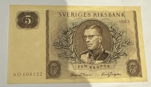 Billet, Suède, 5 Kronor, 1963 Qualité