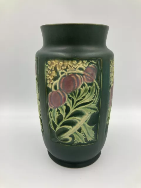 roseville rosecraft panel vase - green with fabulous designs - clean/collector