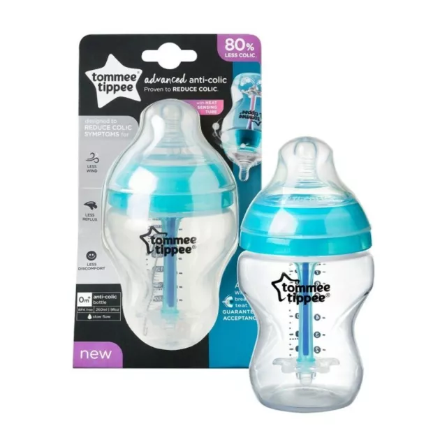 Tommee Tippee Advanced Anti-Colic Bottle 260mL Heat Sensing Tube BPA Free 0m+