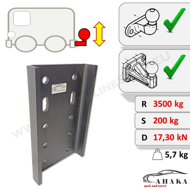Adattatore Per Gancio Di Traino US 50x50 Mm – Regolabile In Altezza, Testa Sferica ISO 50
