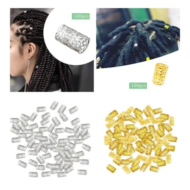 100Pcs Dreadlocks Beads Rings Hair Braid Rings Clips Hollow Out Hair Jewelry