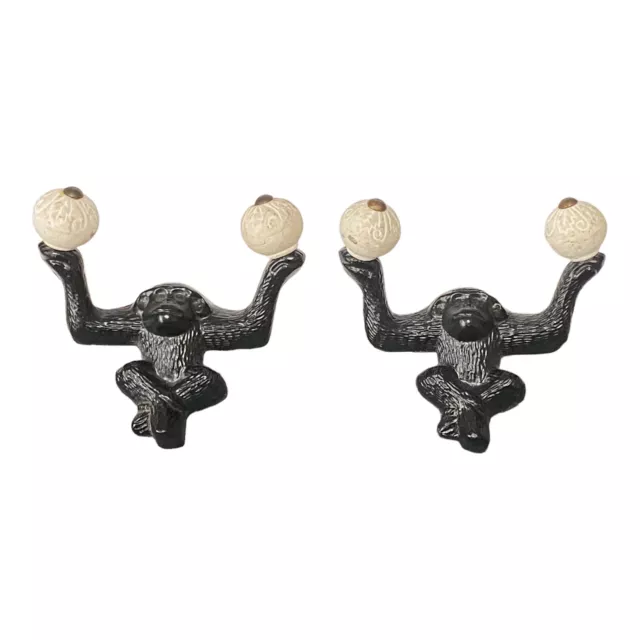 Rare Vintage Cast Iron Chimpanzee Wall Hooks Monkey Chimp Ape Gorilla Double B15