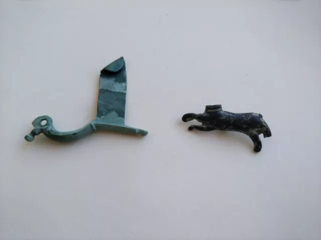 Rare Roman /Celtic Bronze 2 Fibula or Amulet Zoomorphic Animal