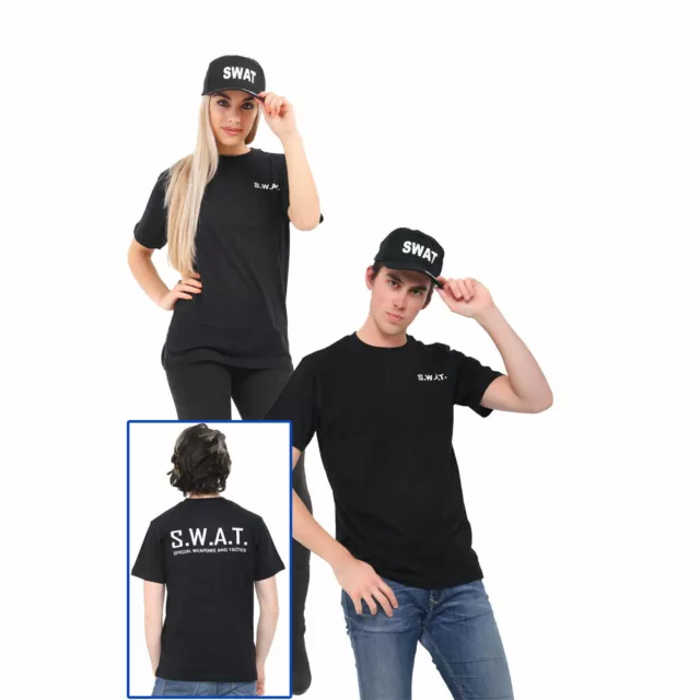 Adult Fbi Tactical Military Black Swat Printed T-Shirt Fancy Dress Costume