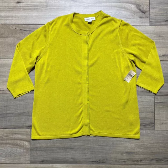Coldwater Creek Womens Silk Cotton Trim Cardigan Size XL 16 Mustard Lime Green