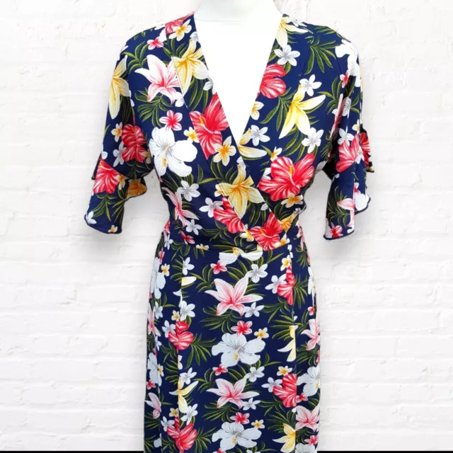 Mela Loves London Dress Size 10 Navy Floral Maxi Holiday Summer With Wrap Front