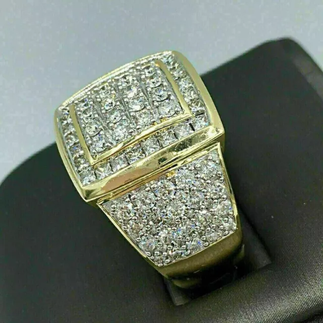 Men's 10K Yellow Real Gold Over Round 3.27 Ct Diamond Engagement Band Pinky Ring 2