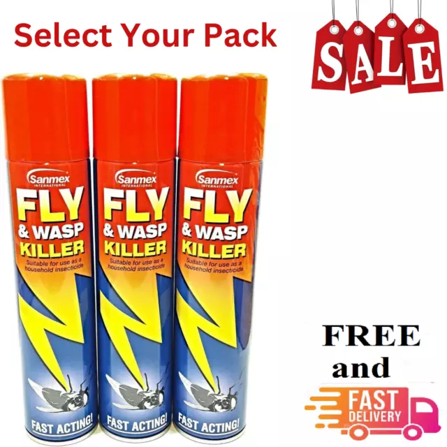 SANMEX FLY & WASP KILLER SPRAY 300ml INSECTICIDE Pest Control AEROSOL PACK 1-3