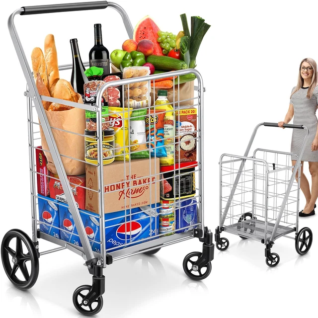Shopping Cart - Grocery Utility Cart with Swivel Wheels for Typ...