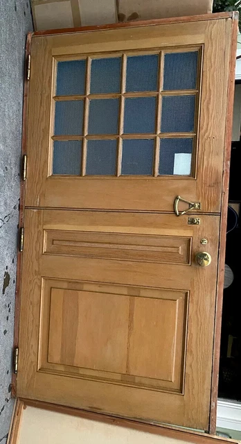 Large Unique Solid Wood Dutch Door With Built-in Screen 82" x 44" Rare