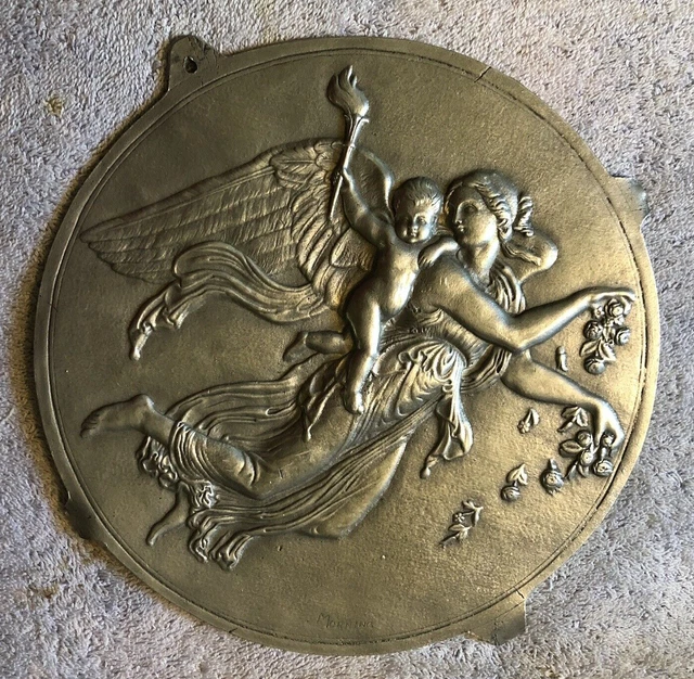 Antique Chimney Flue Cover OR Fireplace cover Angel Cupid Morning architectural