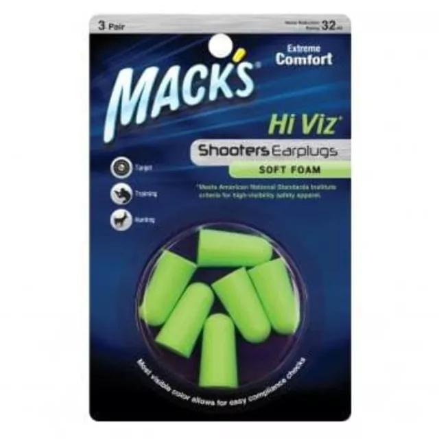 New Macks Shooters Hi Viz Soft Foam Ear Plugs (NRR 32) (3 Pairs)