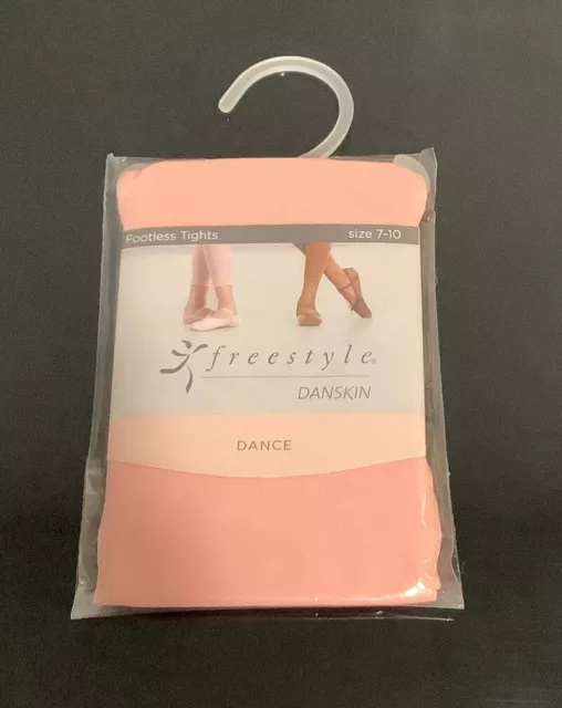 NEW! Girls 7-10 “DANSKIN” FREESTYLE Pink Shimmer FOOTLESS TIGHTS (55-72 lbs)