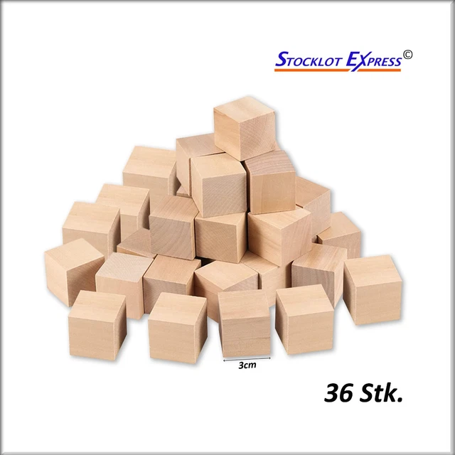 36 Stück Natur Holzbausteine Bauklötze Bausteine Bricks Würfel Buche 30x30mm