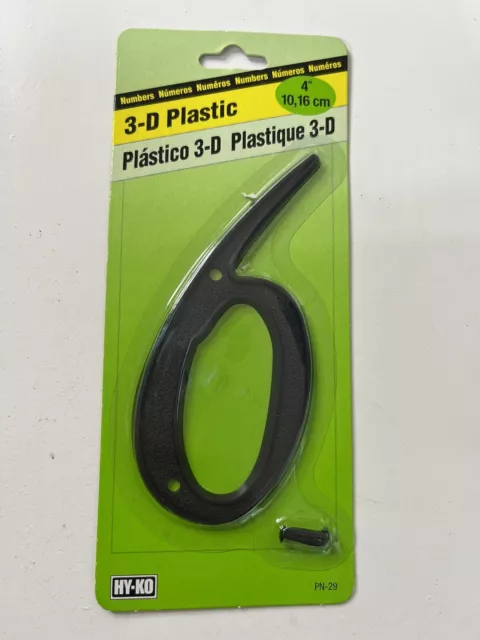 HY-KO 3-D Plastic 4” Black House Number 6